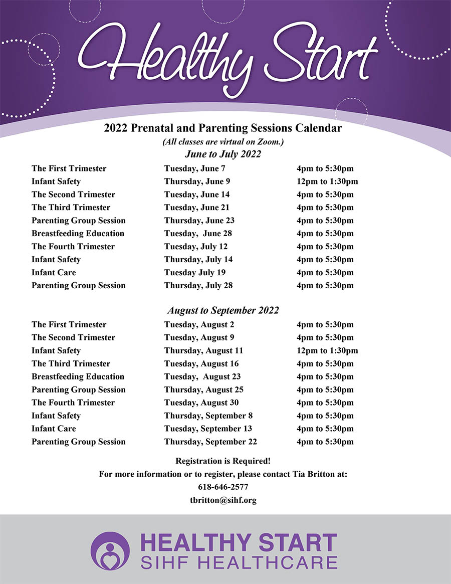 Healthy Start 2022 Prenatal and Parenting Sessions Calendar