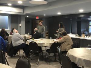 Reverend Rob Dyer and Tracy Gray, Belleville District 118 Assistant Superintendent, engaging the audience. 